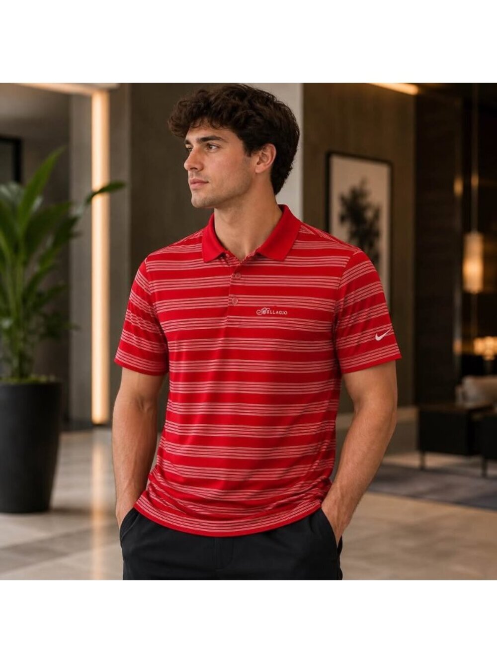 Nike Golf Bellagio Dri-FIT Polo Men’s Large Red Striped